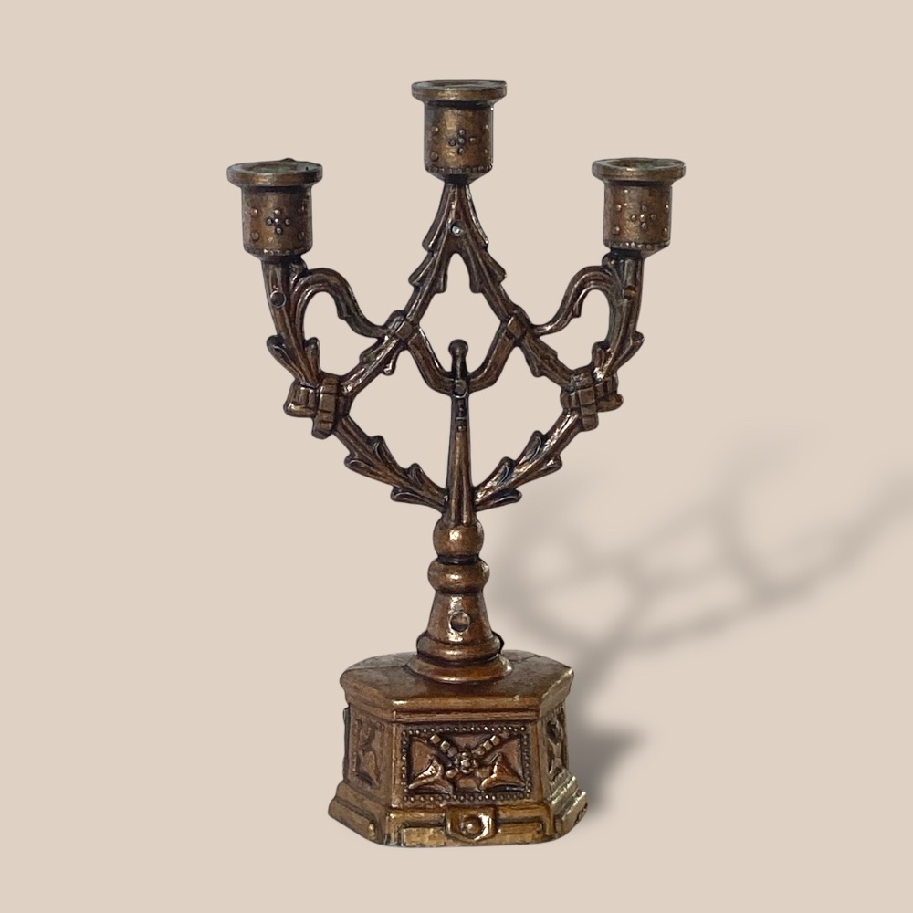 Vintage Triple Arm Miniature Cast Metal Candelabra Made in Italy